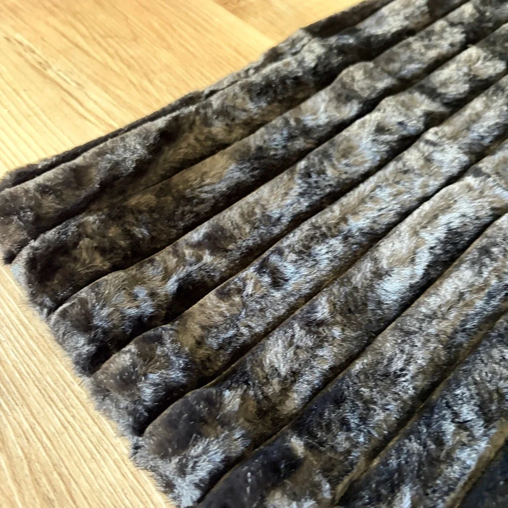Set of 4 Black Faux Fur Ribbed Pillow Covers 17x17 Channeled Textured Square